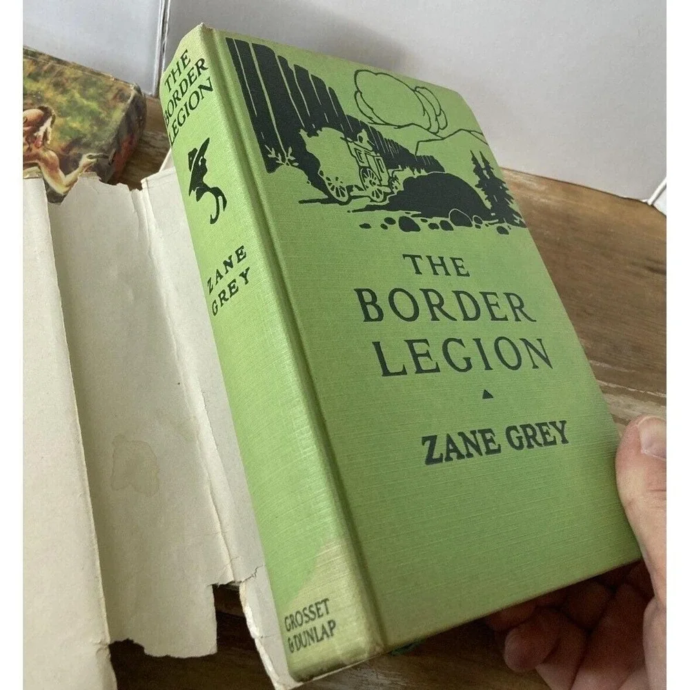 Vintage HCDJ Western themed books Zane Grey Riders Purple Sage Last Trail 1940's